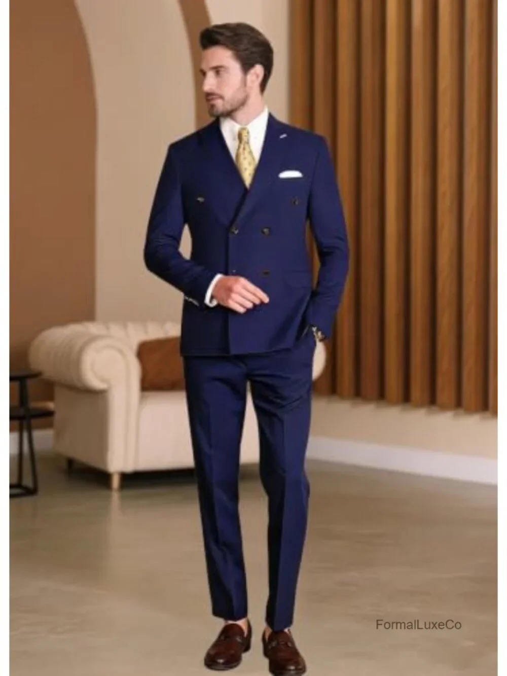 Formal Suits for Men 2 Piece Double Breasted Slim Fit Tuxedo Set